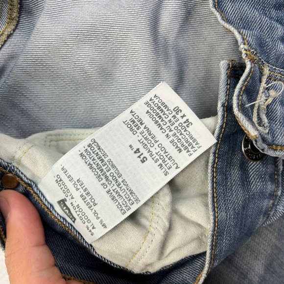 Levi's 514 Slim Straight Jeans Mens 34 x 30 Denim Pants‎ Blue Faded - Picture 12 of 16